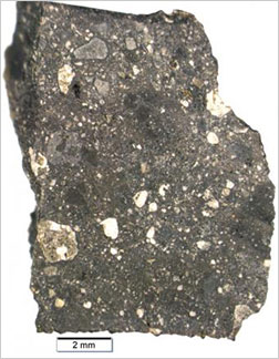 A chip off the old block. A sample from the Black Beauty meteorite shows its different rock types. (Photo: Brown University)