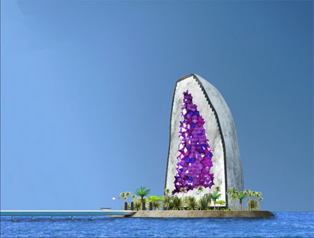 Amethyst Hotel. One rendering of a possible actualization of the hotel design. (Image courtesy NL Architects)