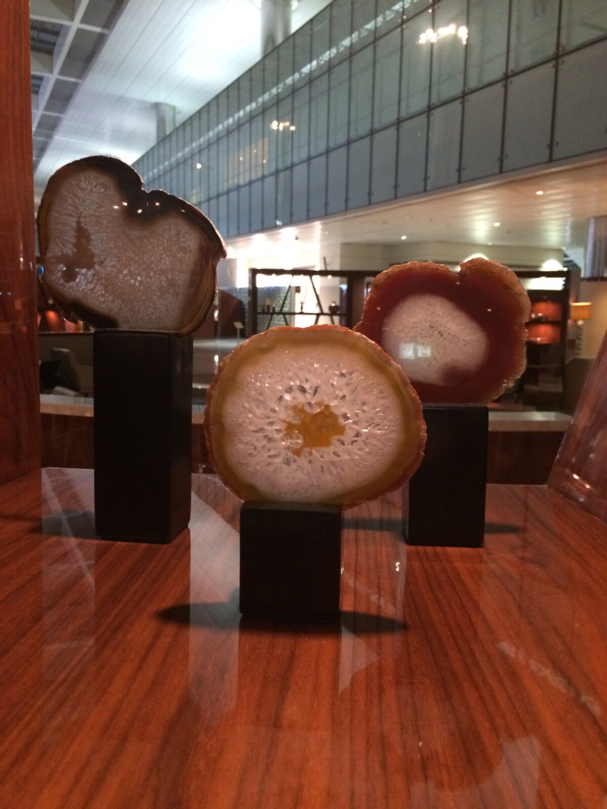 Air Dubai. Business class travelers are greeted by large-scale slices in the lounge at Dubai International Airport. (Photo: Brice Gobin)