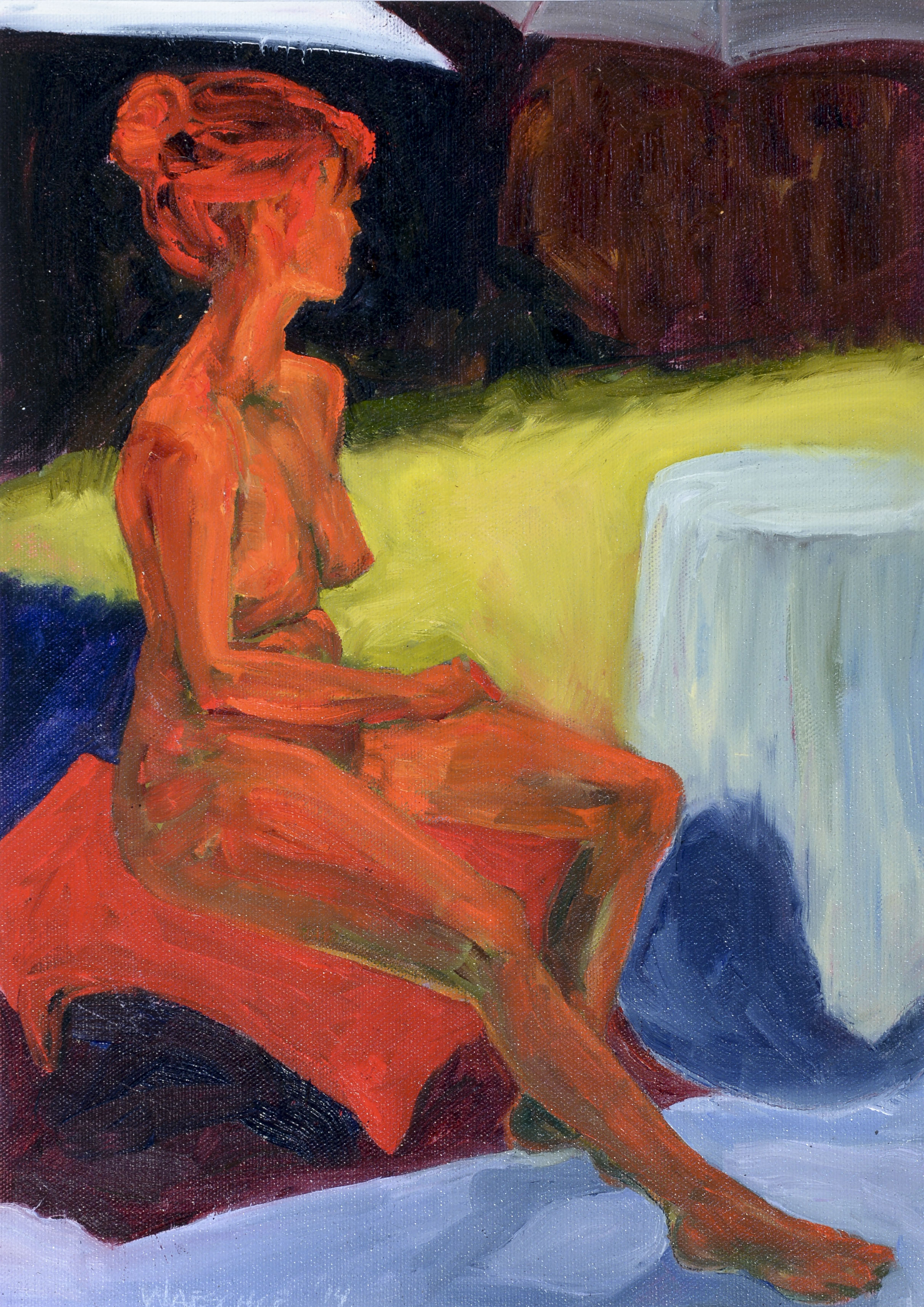 EllenorUmbrellaRed2014 oil02.jpg