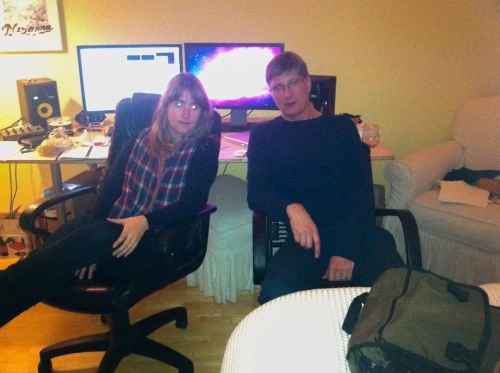 Lindsay and Steve take a break from editing "Buoy" 
