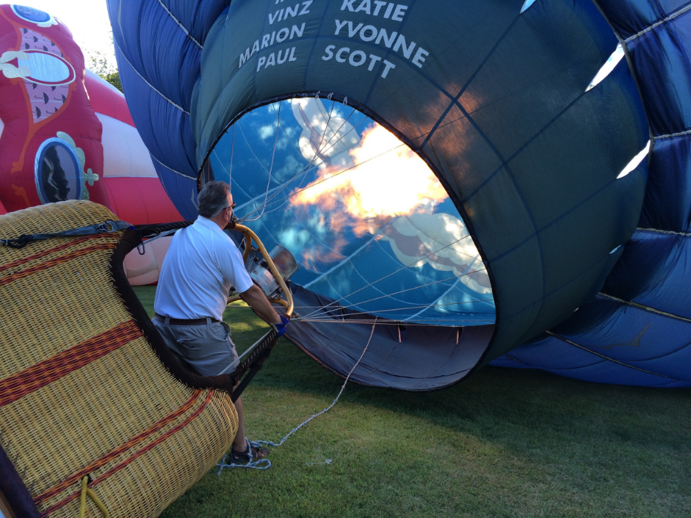 Pilot Scott Lorenz filing the balloon before take-off