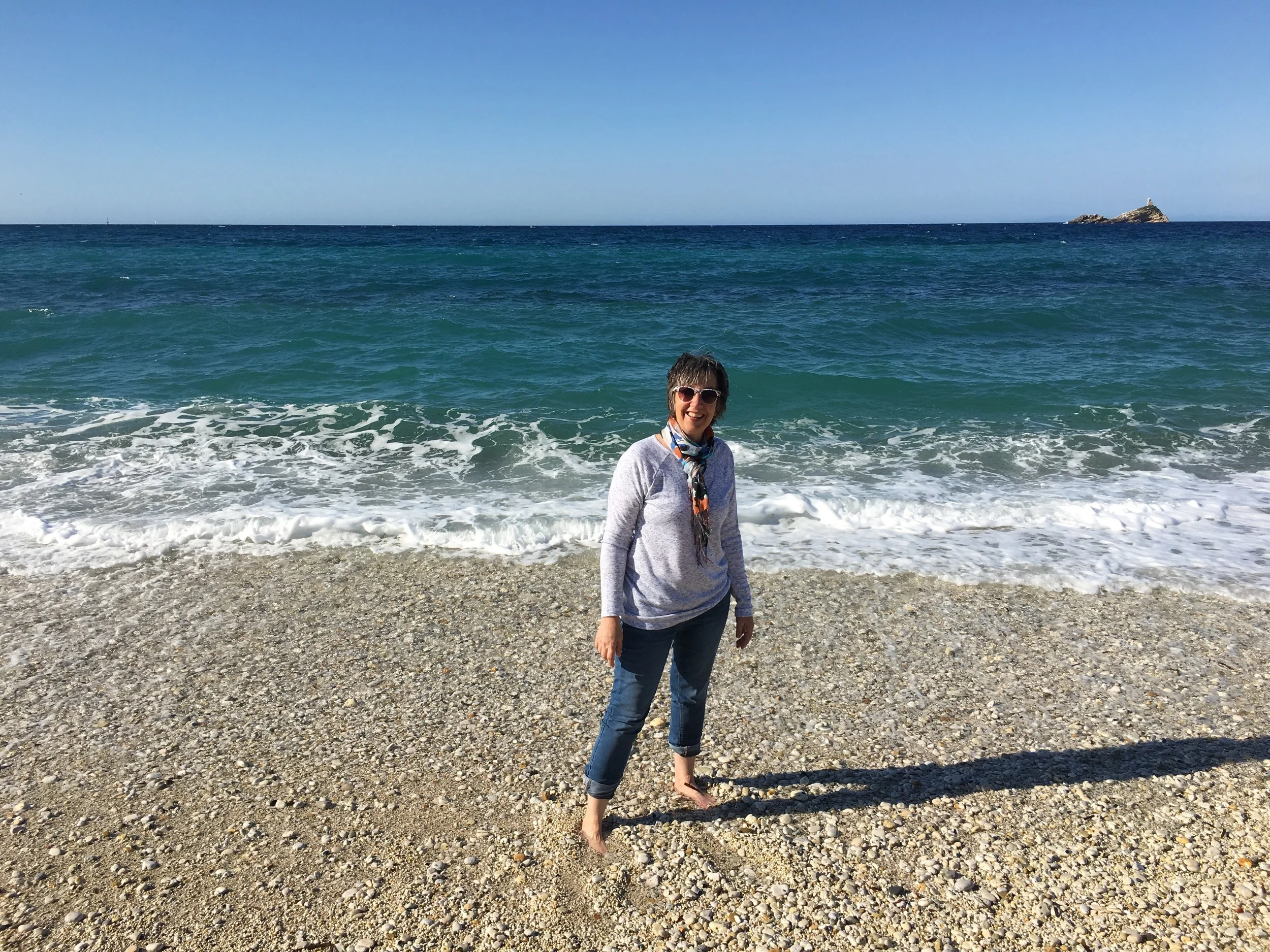 Dipping my toes in the Mediterranean. It was cold!