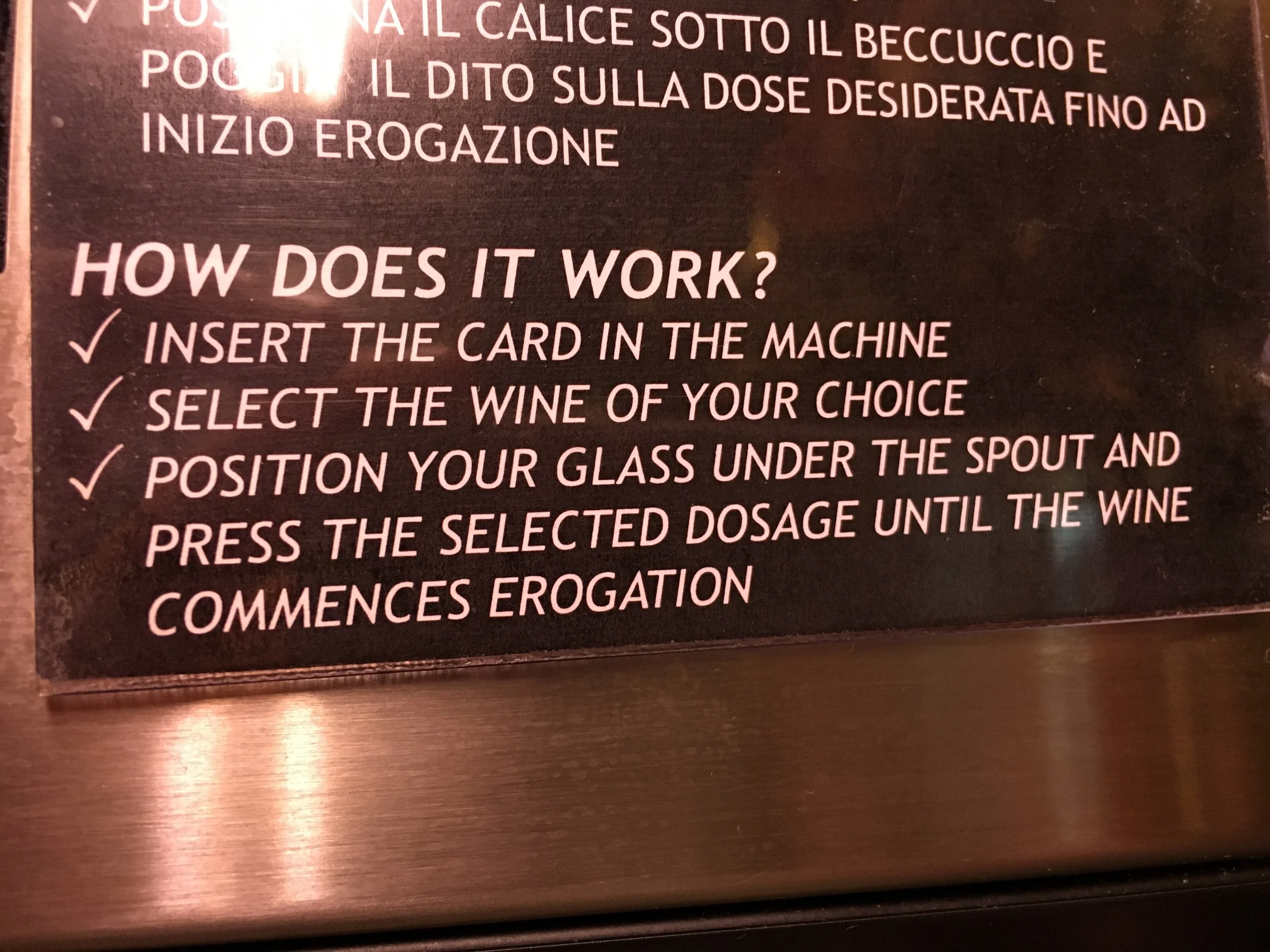 Proof that the Italians get it - a wine dispenser in the cheese and charcuterie shop. I'm using the term "dosage" for my wine from now on.