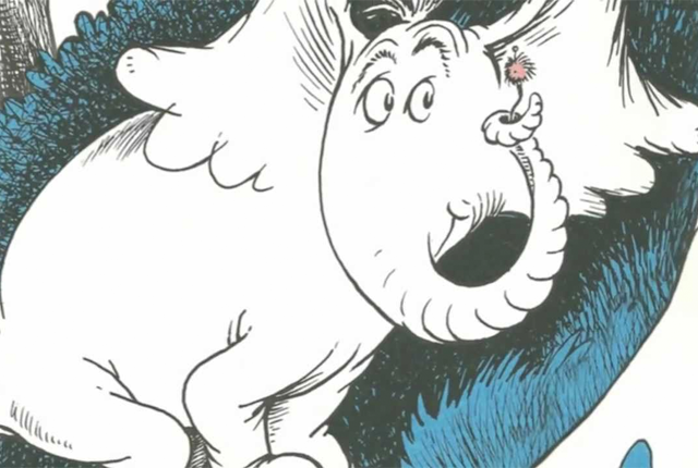 Horton listens to the clover. Image illustrated by Dr. Seuss
