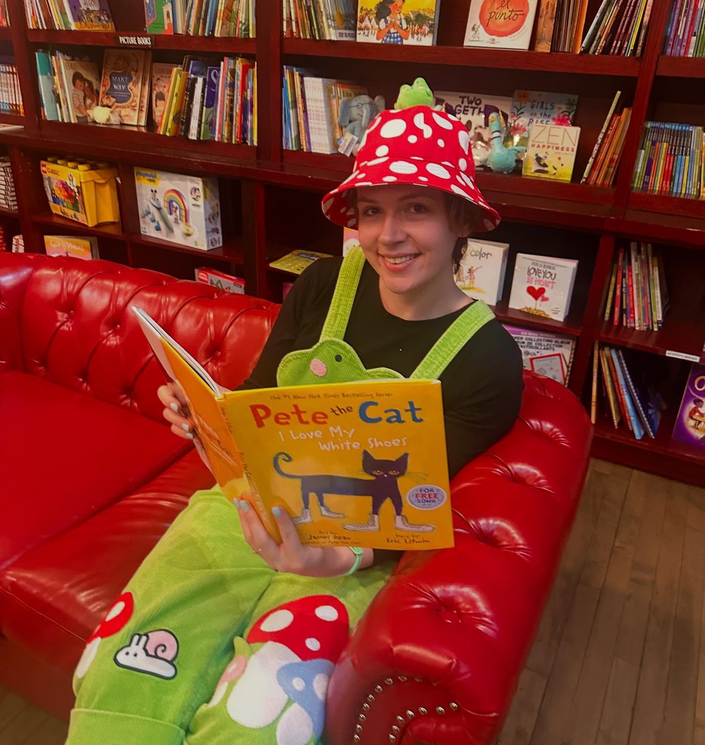 Ms. K is on our red couch ready to read to you! She is helping us celebrate @indiebookstoreday @ms.kierstensmusicroom wherever you are, go find your local independent bookstore and make a purchase and hug a book seller! We all appreciate your support