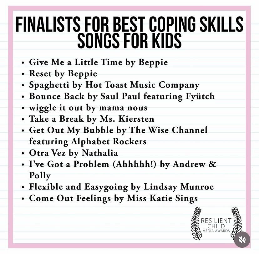 Our very own @ms.kierstensmusicroom of Early Risers Storytime is a finalist for the Resilient Children’s Media Awards! She so far is a finalist for “Best Coping Songs” but is eagerly awaiting the announcement of the other categories