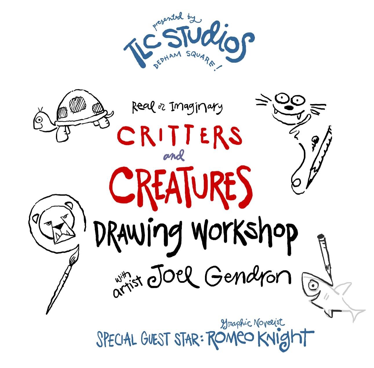 This week at our neighboring TLC STUDIOS at 390 Washington (next to @oscarsdedham ) - 10am - this hour long drawing class is great for grades 1-5. With artist Joel Gendron - and guest star - graphic novelist Romeo Knight! @gendron77 @indiglosure $25
