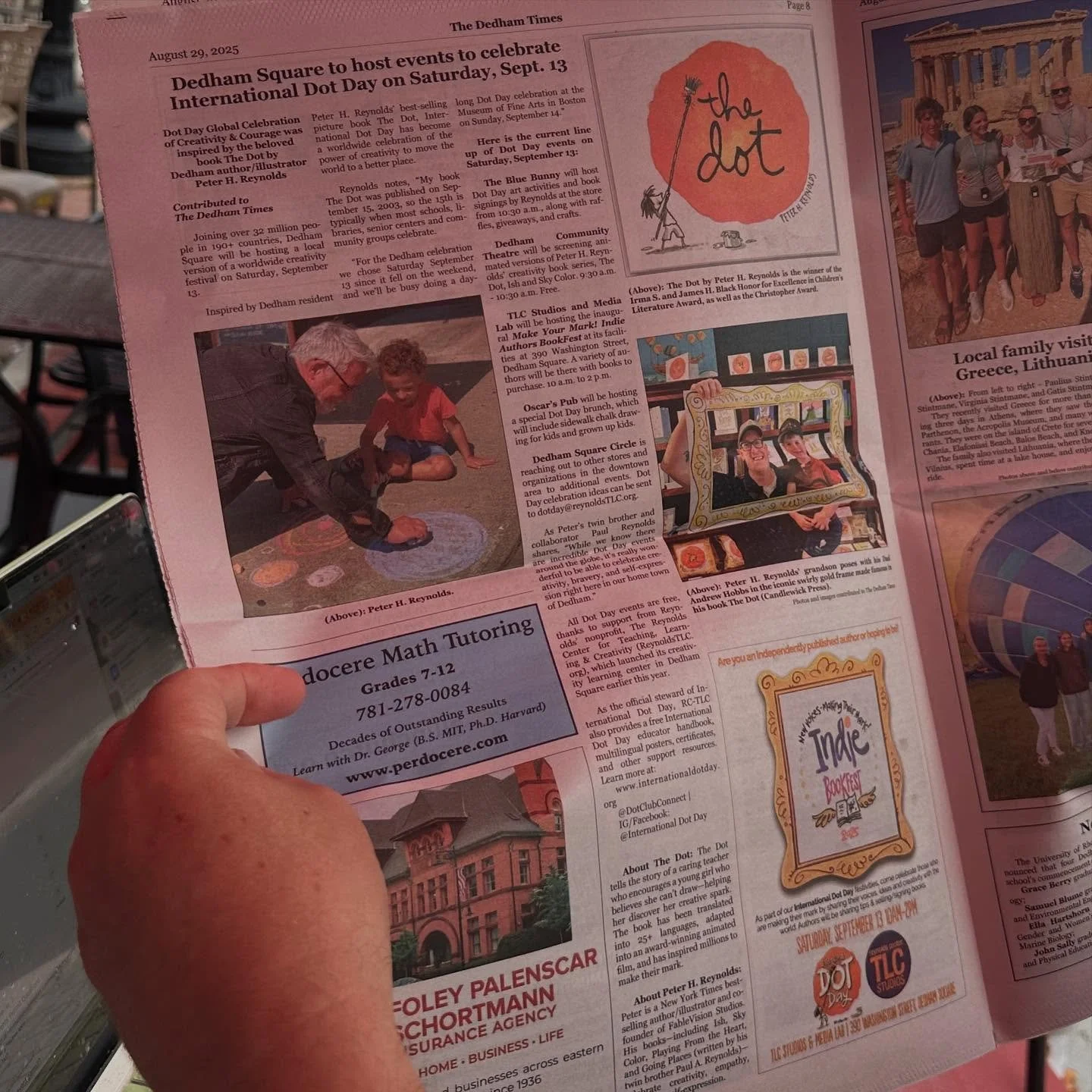 If you subscribe to the Dedham Times, check out the page detailing the upcoming Dot Festival! There’s also information about our independent published author festival, which will be happening the same day. We are featuring local authors in ill