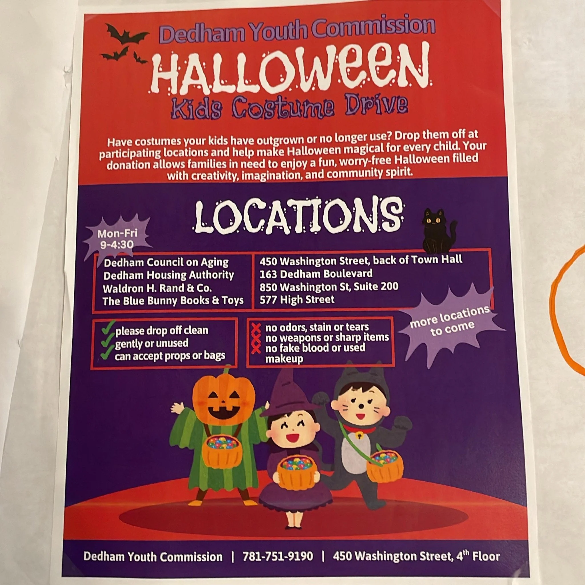 The Blue Bunny is one of the collection sites for the Dedham Youth Commission’s Halloween Costume Drive.