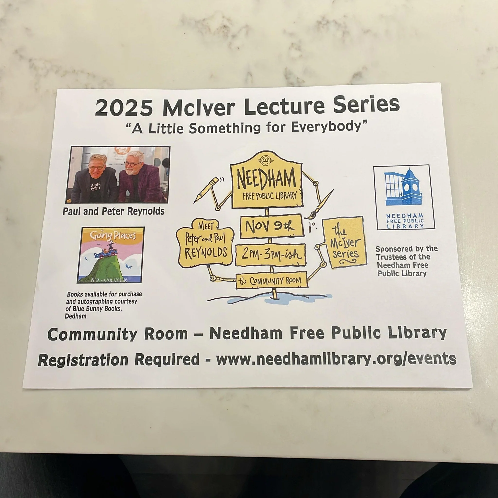 Local peeps, here is a chance to see Peter and Paul Reynolds at the Needham Public Library&rsquo;s 2025 McIver Lecture Series. Sign up to reserve your space.