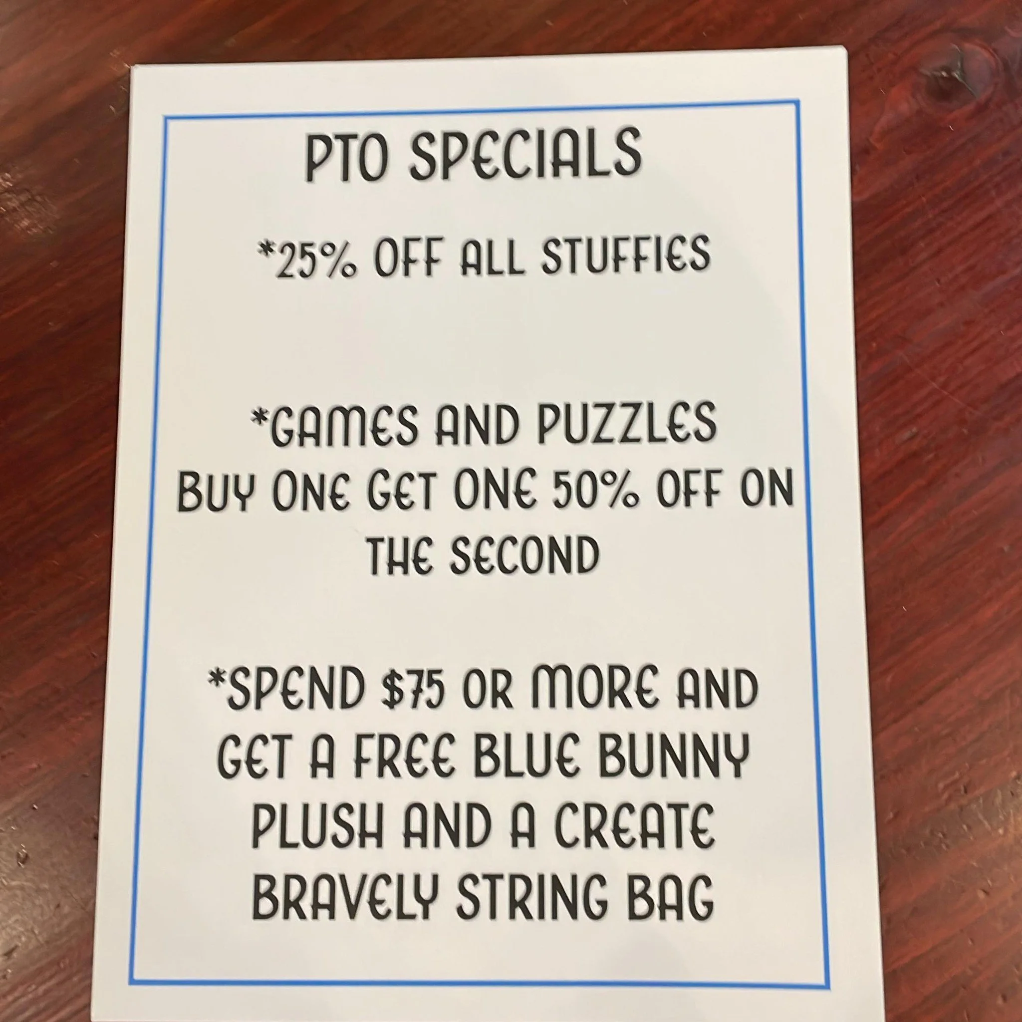 PTO Specials for the special shopping nights!