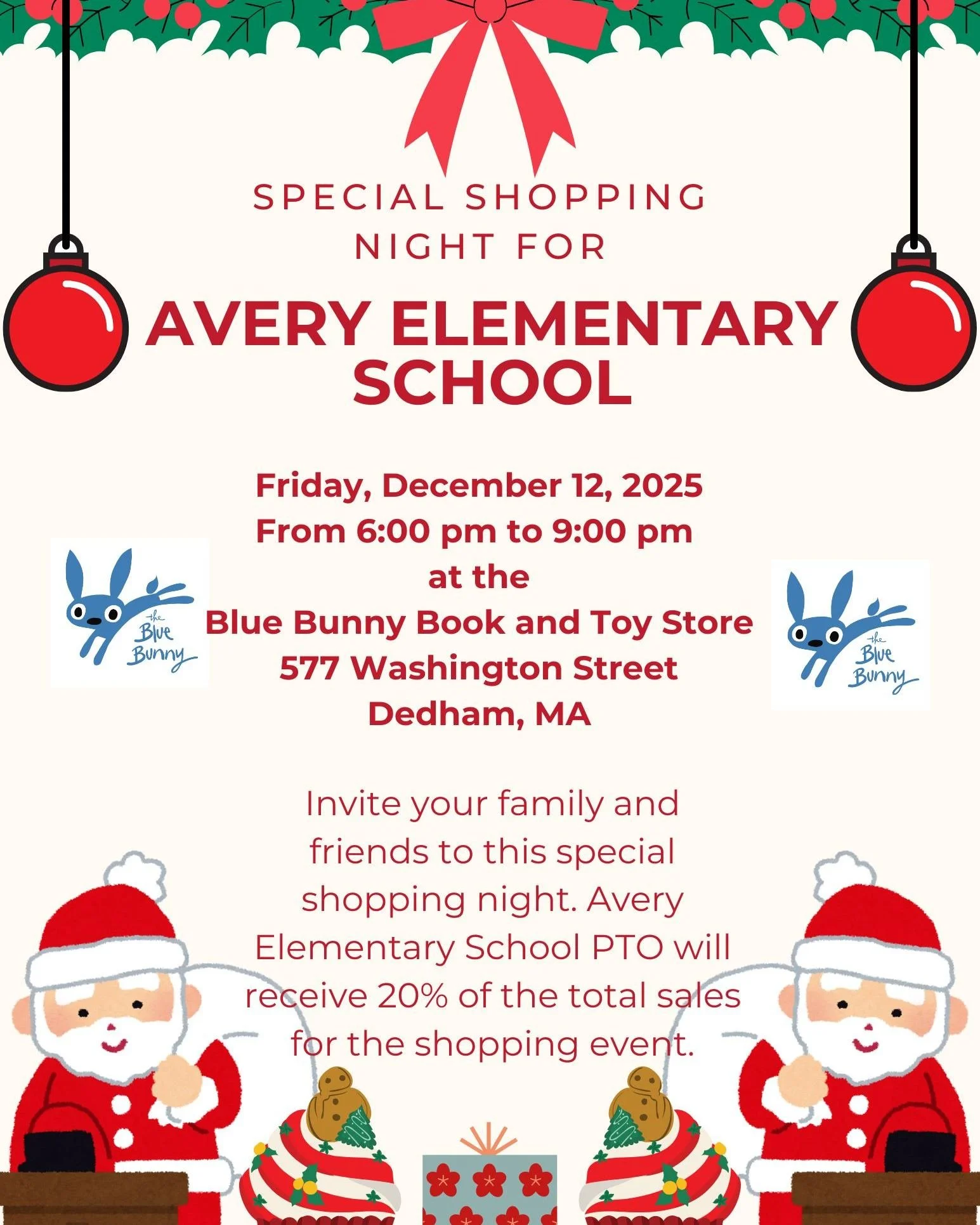 Tonight is the Avery PTO Shopping night with this evening in store specials. Come by and support the PTO from 6:00 pm to 9:00 pm.