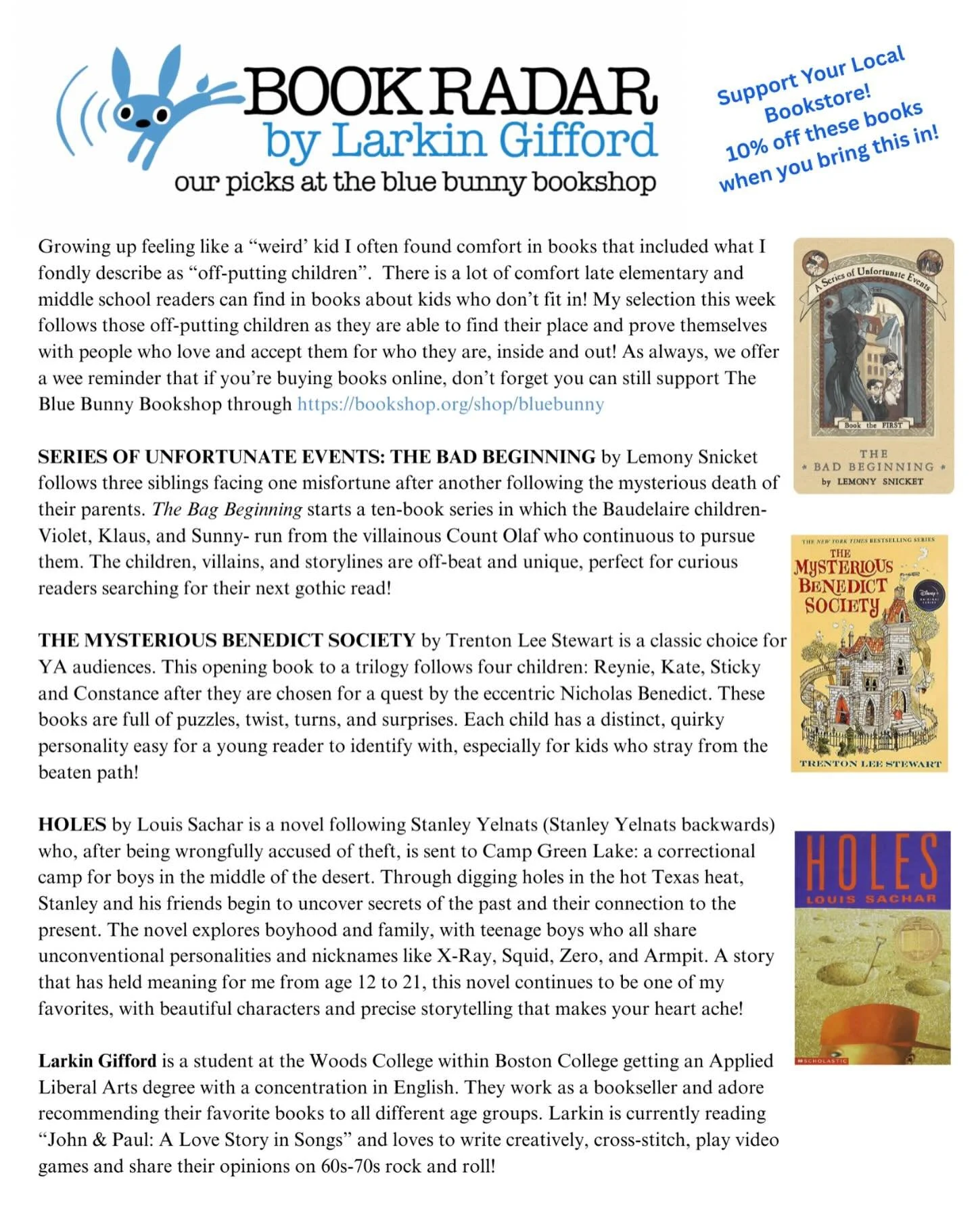 Newest BOOK RADAR! Written by our own Larkin Gifford!
Larkin is a student at the Woods College within Boston College getting an Applied Liberal Arts degree with a concentration in English. They work as a bookseller and adore recommending their favori