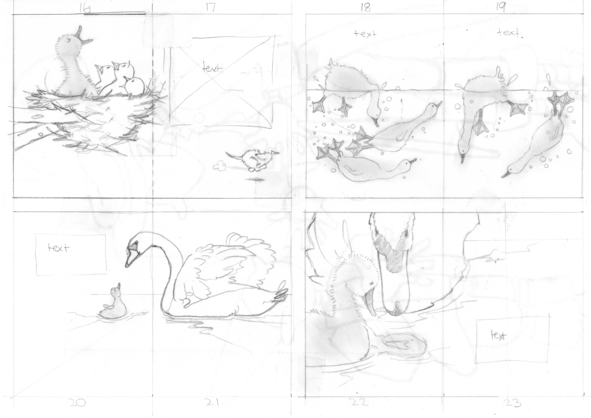 Part of the storyboard for The Ugly Duckling