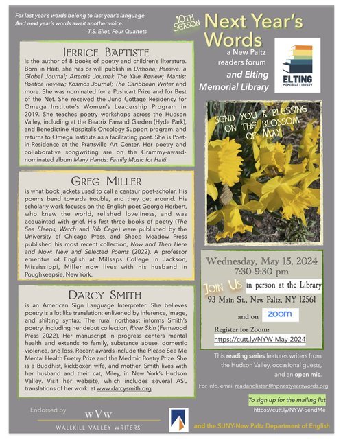 Next Year's Words - Poetry Reading at Elting Memorial Library - New Paltz, NY. 