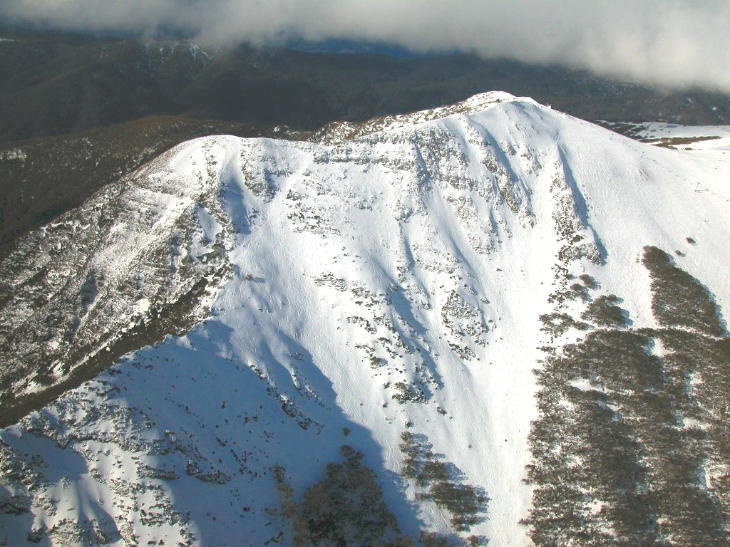 Aerial view of the Buller Chutes. Main Street is on the far left of the summit ridge. Photo John Eacott.