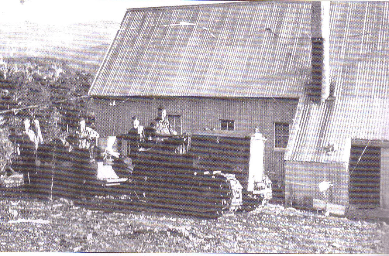 Cletrac oversnow tractor at the Bungalow. Similar machines worked at the Buffalo Chalet. Photo: Harrietville Historical Society.