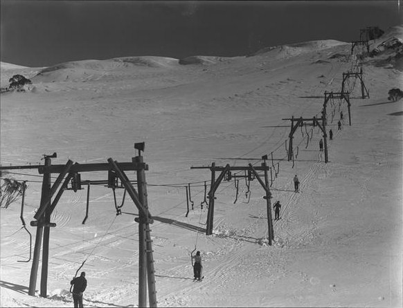 The 1938 - 1952 'Ski Hoist' (or 'Meat Hook') J-bar at Charlotte Pass, the first ski lift in NSW.