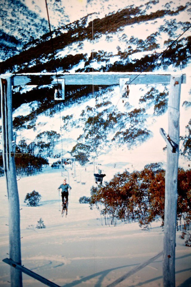 Australia's first chairlift. Bob Hyman's 1957 single chairlift at Falls Creek.