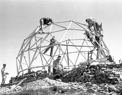  The long pole in the foreground was used to span across the top of the dome. 