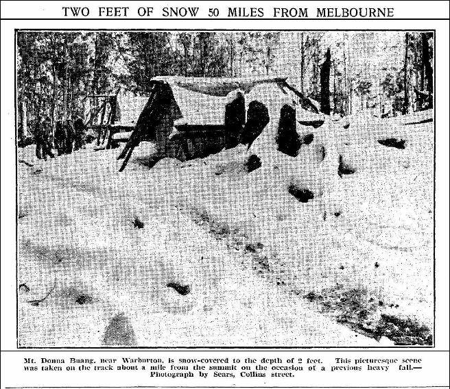 Loggers huts on Donna Buang, winter 1924. Photo Weekly Times.