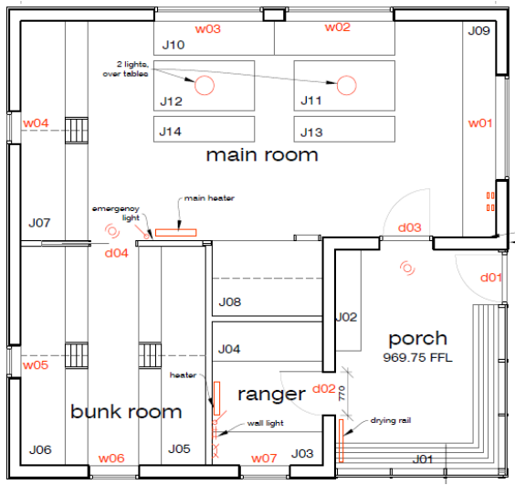 Floorplan of the third Lake Tahune Hut