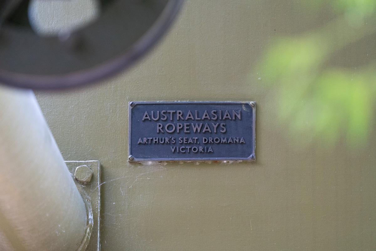 Makers plate on the Cataract Gorge chairlift at Launceston. Photo Pascal Hess, 2019.