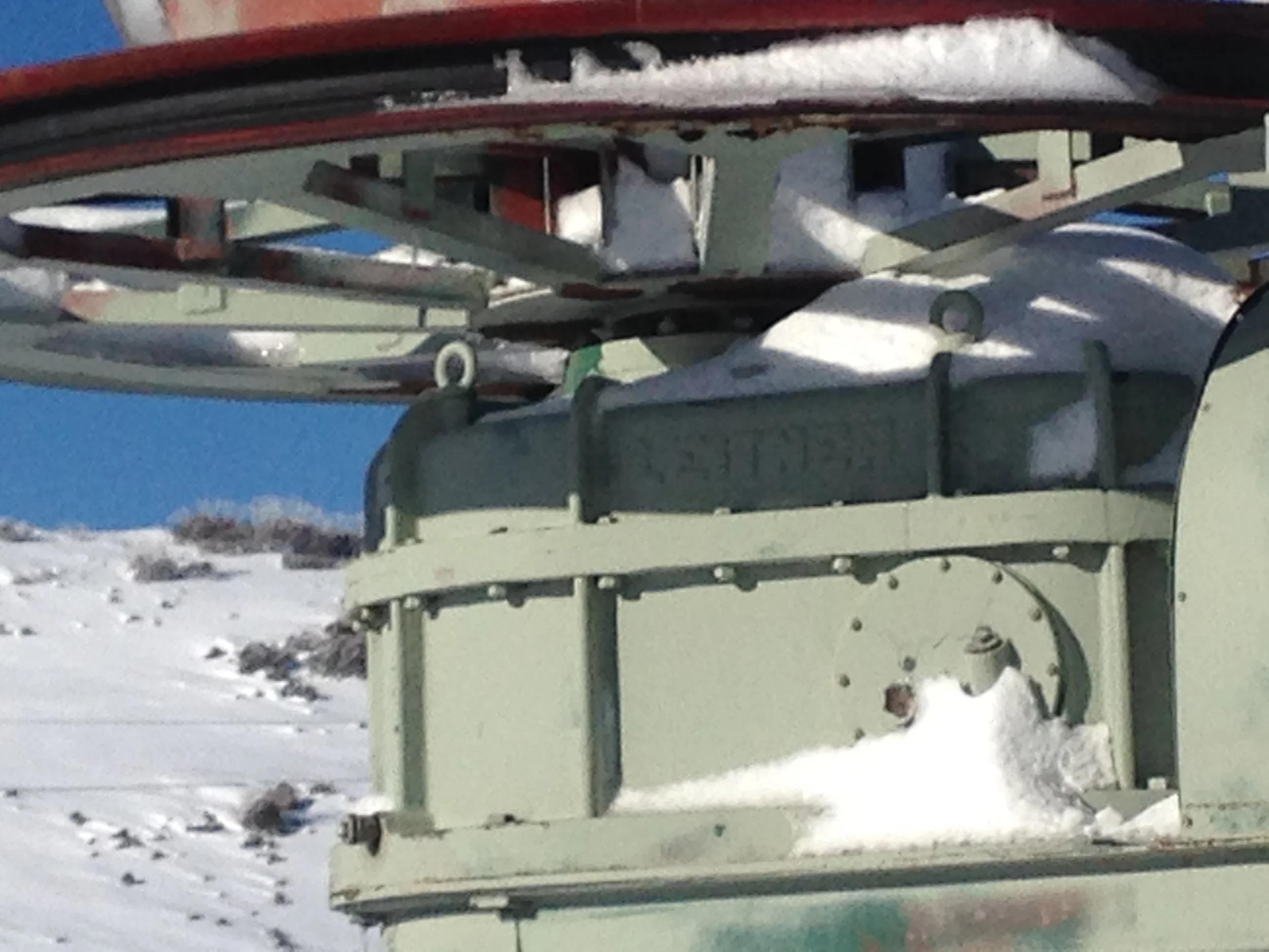 A surviving Leitner bull wheel at the abandoned Big Dipper duplex T-bar, Falls Creek. Photo Nick Manson, 2018.