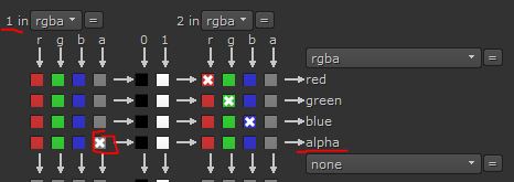Donde en la entrada 1 va el canal alfa y en la 2 la imagen rgb.
