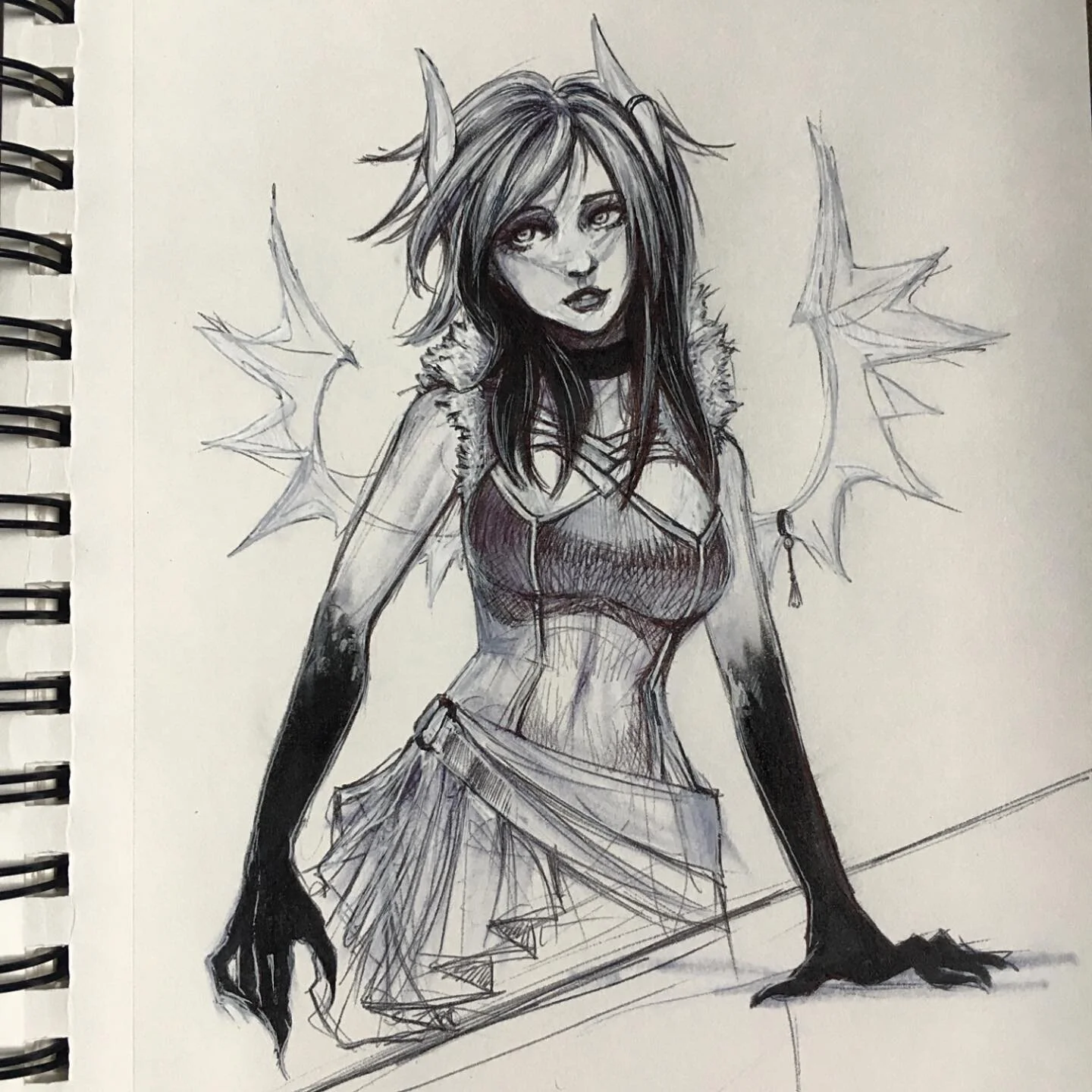 Drawing on break....sss... several breaks. 
#penandink #sketchbook #sketch #demon #angel #illustration #breaksatwork #blackandwhite #actuallylikethisone #throwback