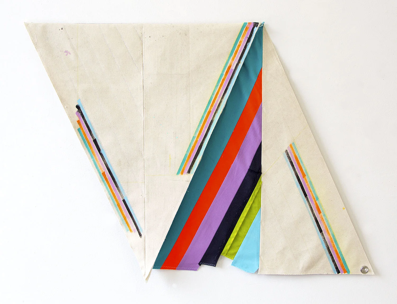 Othered Sides , 2018 Acrylic + colored pencil on pieced and sewn canvas and cotton 25 x 35 inches overall (63.5 x 88.9 cm overall)