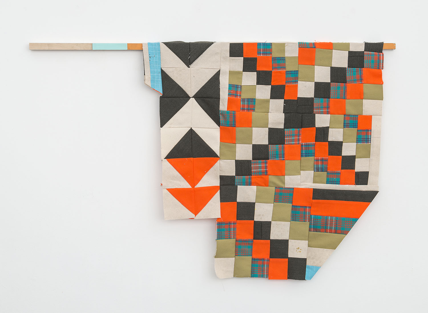    Hunting Season  , 2018 Acrylic, colored pencil, cotton, canvas, wool and wood 28 x 42 inches (71.1 x 106.7 cm) 