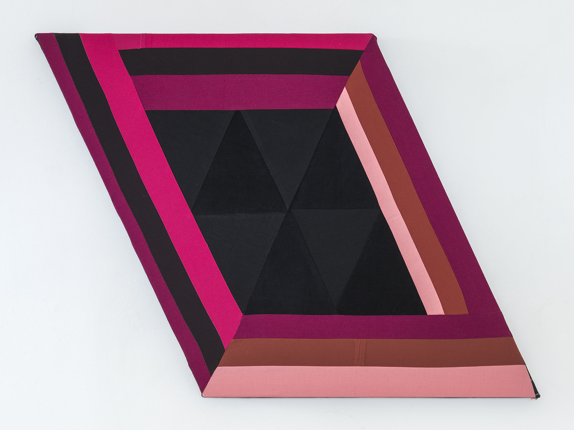    Night Cherry   ,  2019 Sewn cotton, corduroy and canvas on shaped support 25 x 34.5 inches overall (63.5 x 87.6 cm overall) 