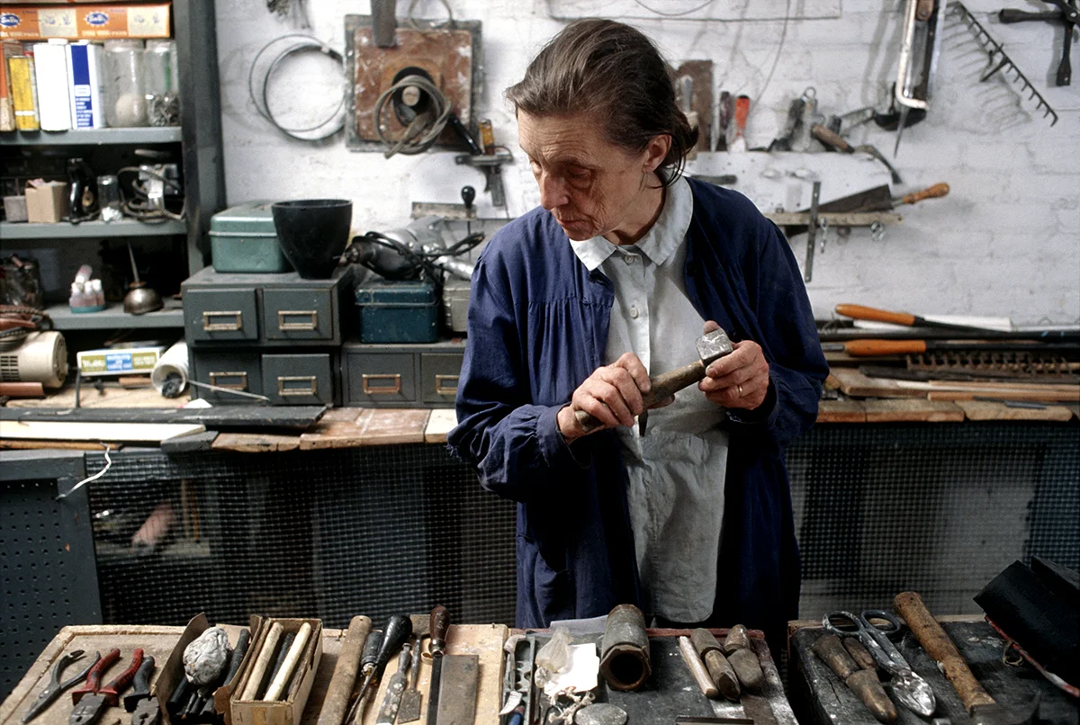 Bourgeois in her home studio on 20th Street in New York, 1974. Photo: Mark Setteducati; © The Easton Foundation/Licensed by VAGA at ARS, NY.