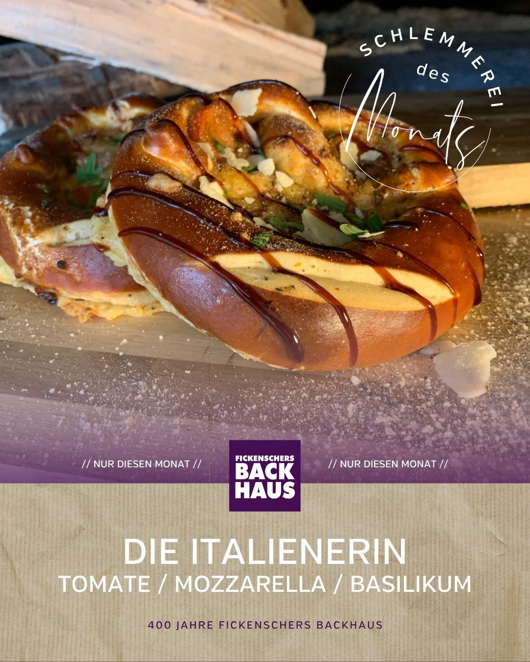 ⏰ Nur noch 2 Wochen! ⏰
Unsere Schlemmerei des Monats &bdquo;Die Italienerin&ldquo; ist nur noch bis Ende August erh&auml;ltlich. Auf goldbrauner Brezenbasis treffen sonnengereifte Tomaten, zart schmelzender Mozzarella und frisches Basilikum aufeinand
