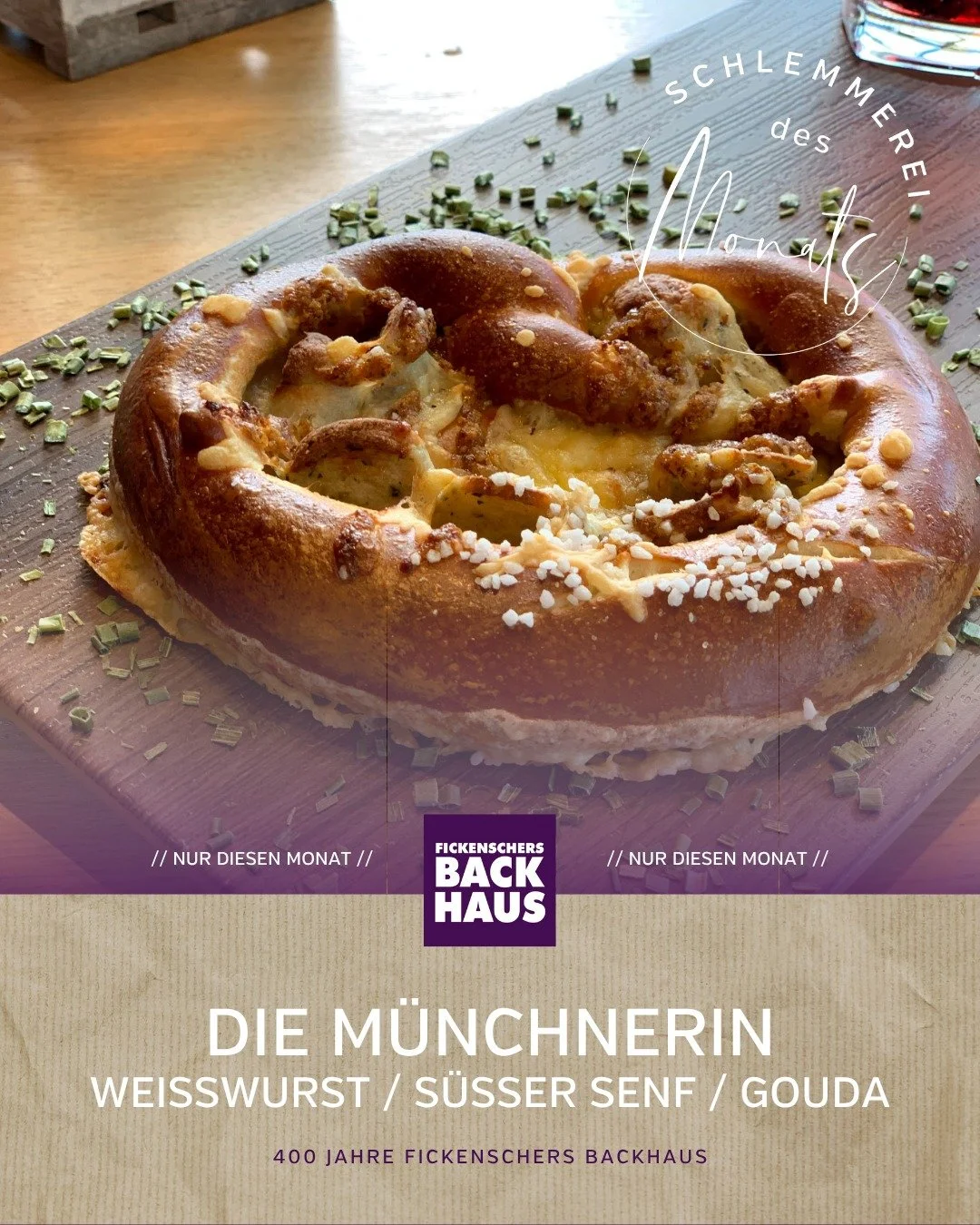 🎉 Spezialit&auml;t des Monats: Die M&uuml;nchnerin 🥨
Das Oktoberfest ist vorbei &ndash; aber bei uns geht&rsquo;s weiter!
Noch bis Ende Oktober gibt&rsquo;s unsere herzhafte Breze mit Wei&szlig;wurst, s&uuml;&szlig;em Senf und Gouda &ndash; ein ech
