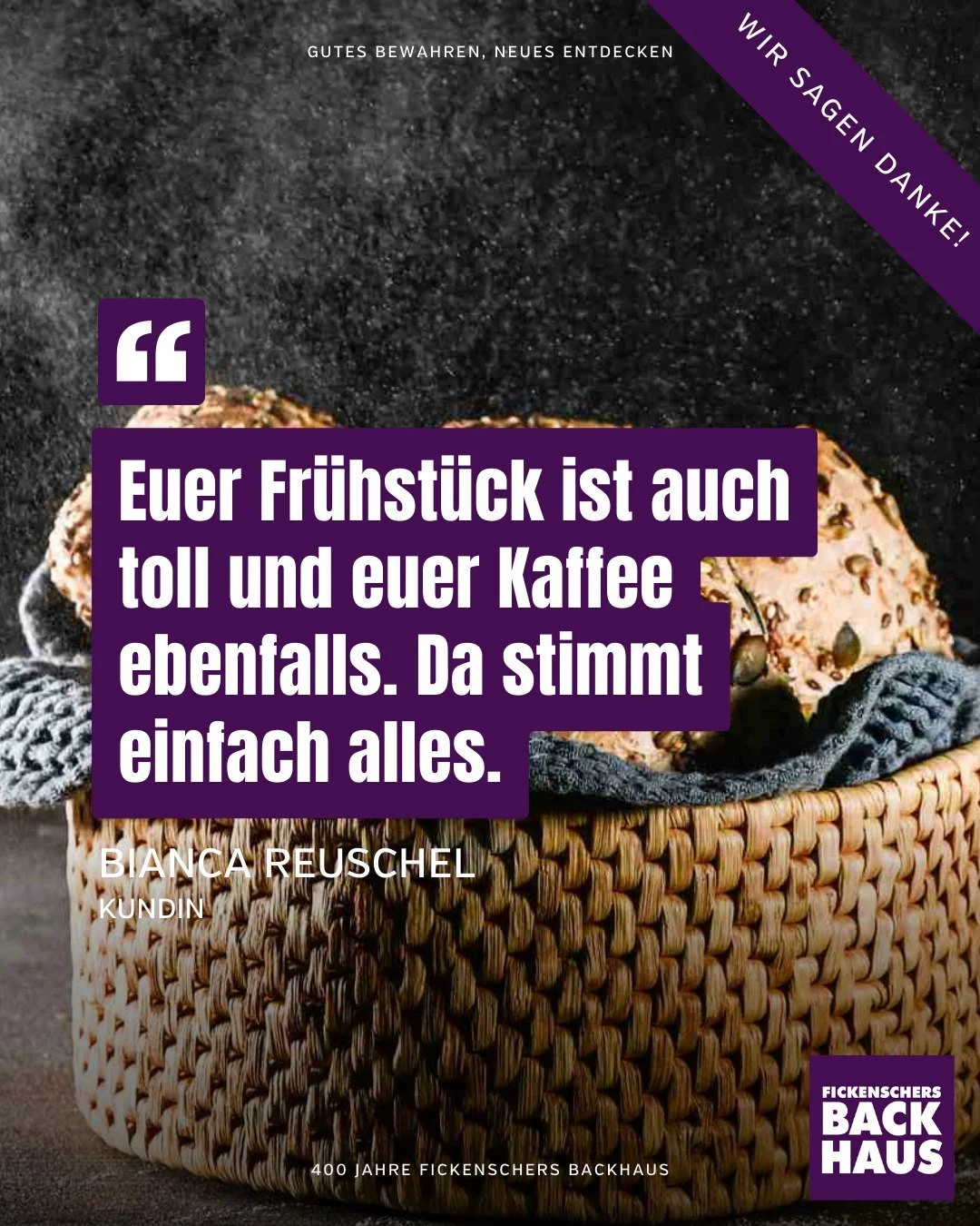 Danke f&uuml;r diese ehrliche und sch&ouml;ne R&uuml;ckmeldung. Solche Worte sind unser gr&ouml;&szlig;ter Antrieb.
#FickenschersBackhaus #Kundenstimme #Dankbar #GutesBewahren #NeuesEntdecken