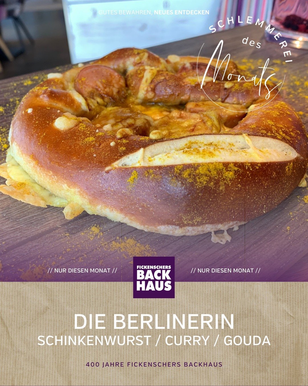 Herzhaft, w&uuml;rzig und mit Charakter: Unsere M&auml;rz-Brezel Die Berlinerin steht f&uuml;r kr&auml;ftigen Geschmack und echtes Backhandwerk. Erh&auml;ltlich nur diesen Monat in unseren Fachgesch&auml;ften.
#FickenschersBackhaus #SchlemmereiDesMon