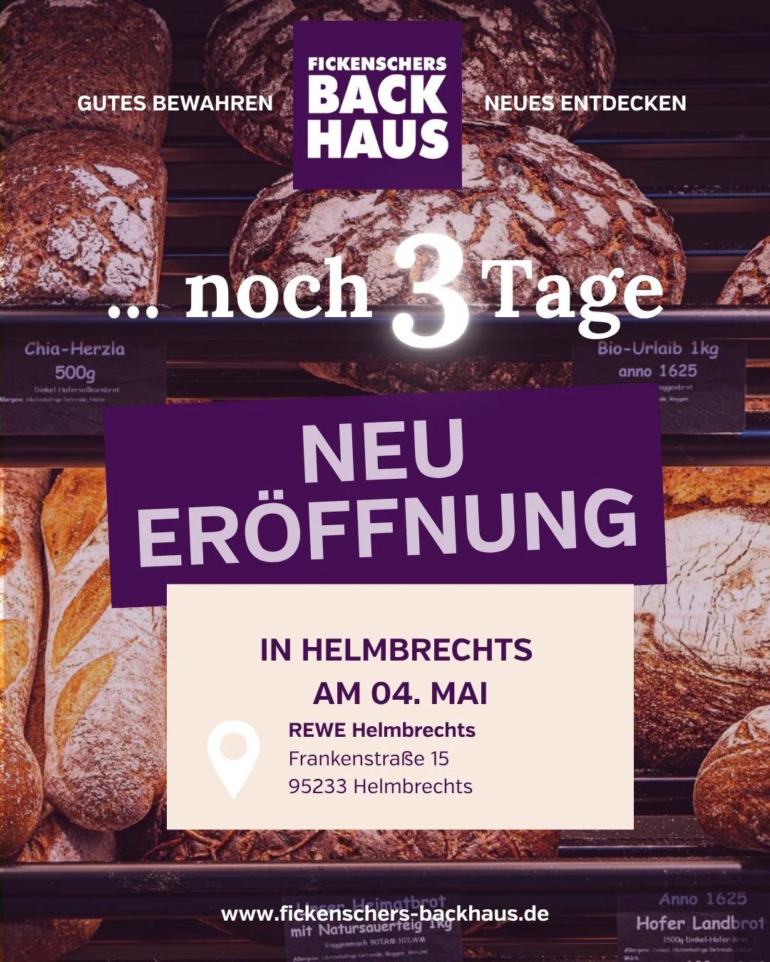 Noch 3 Tage 🥐🎈 Wir sind mitten in den Vorbereitungen: Am Montag, 04. Mai er&ouml;ffnen wir unser neues Fachgesch&auml;ft im REWE Markt Helmbrechts. Freut euch auf Er&ouml;ffnungsstimmung, Lieblingsprodukte und tolle Angebote. @rewe.baer
