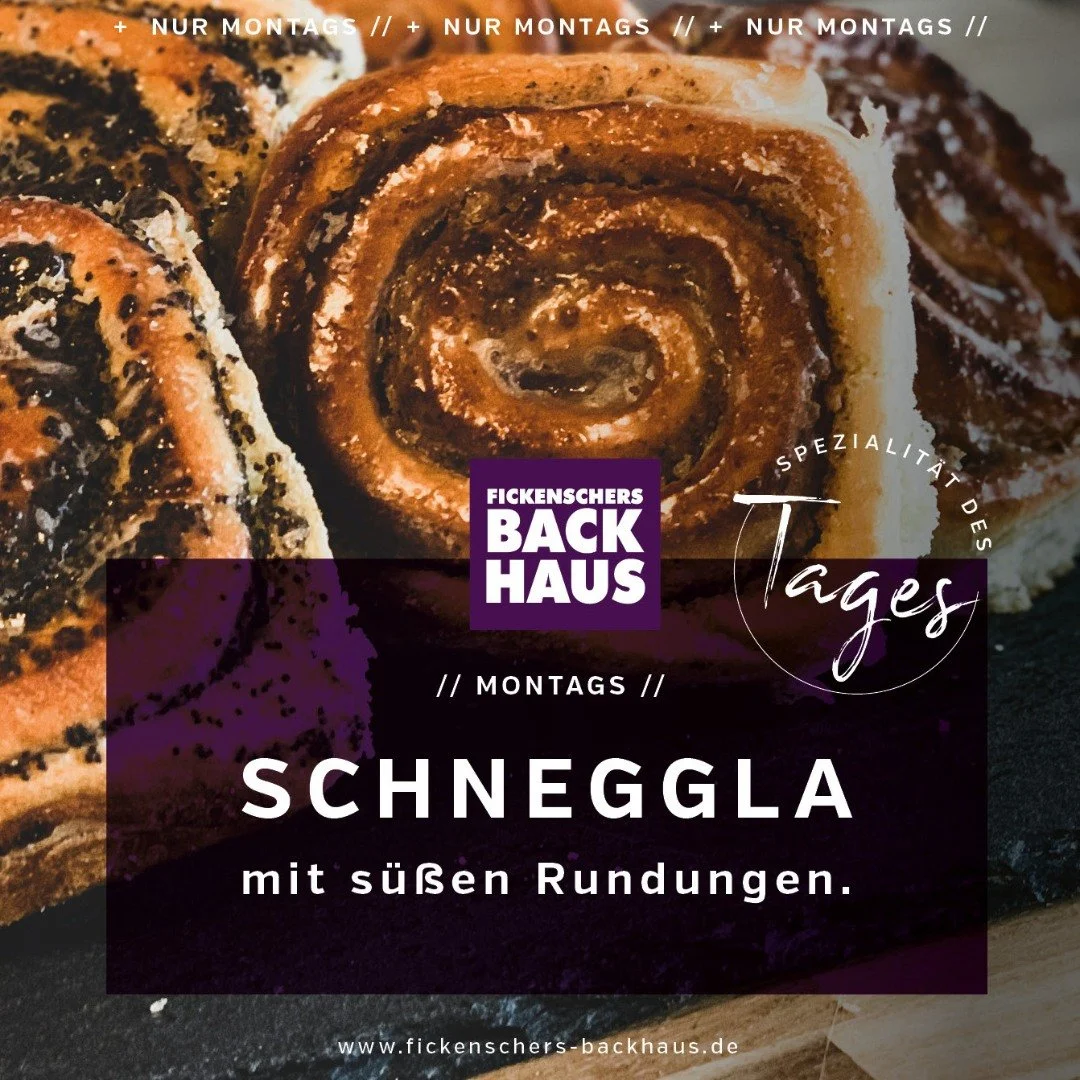 Montag ist Schneggla-Tag! 💜
Heute wartet unsere Spezialit&auml;t des Tages auf euch:
Schneggla mit s&uuml;&szlig;en Rundungen &ndash; herrlich saftig, s&uuml;&szlig; und einfach perfekt f&uuml;r eine genussvolle Pause. Nur heute erh&auml;ltlich &nda