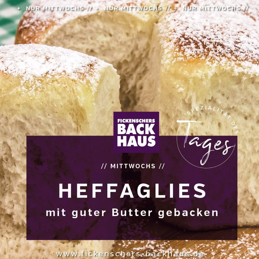 Mittwoch ist Heffaglies-Tag! ☀️
Heute bekommt ihr unsere Spezialit&auml;t des Tages: Heffaglies &ndash; mit guter Butter gebacken. Locker, weich und einfach ein echter Genuss.
Nur heute am Mittwoch erh&auml;ltlich &ndash; also schnell vorbeikommen!
