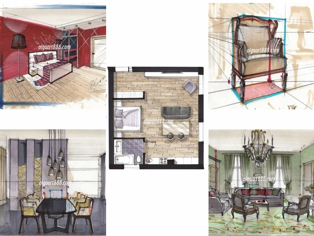Интерьерный скетчинг маркерами для новичков