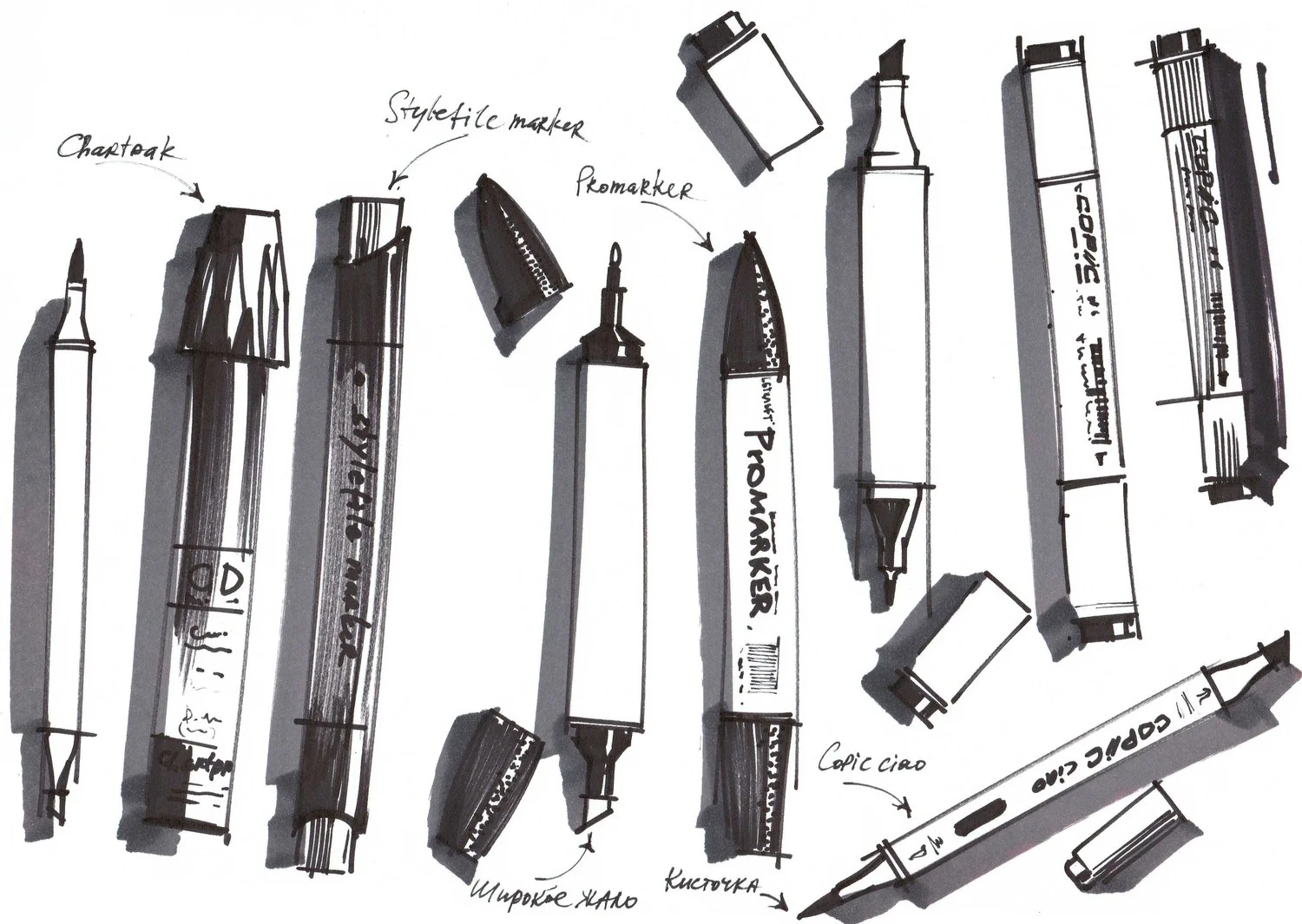 Which brands and colours of markers are the best choice for interior sketching?