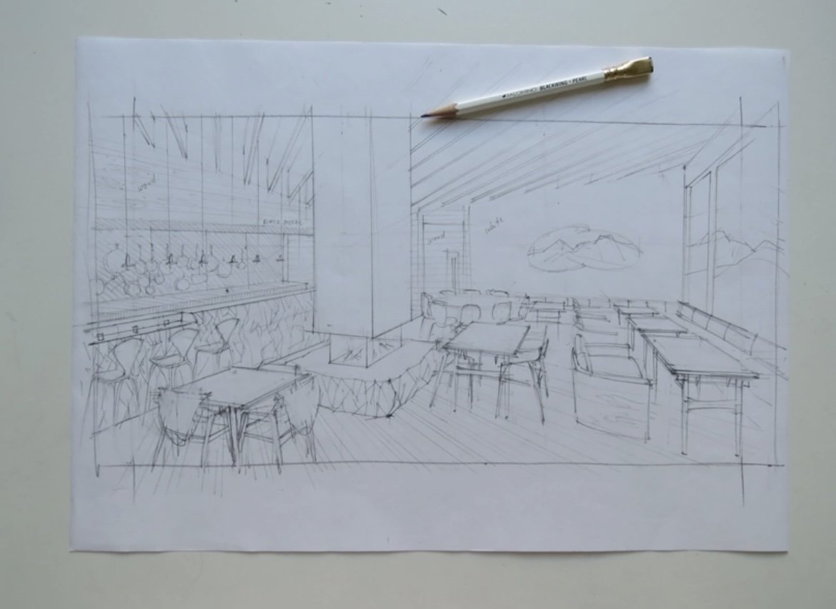 restaurant pencil sketch