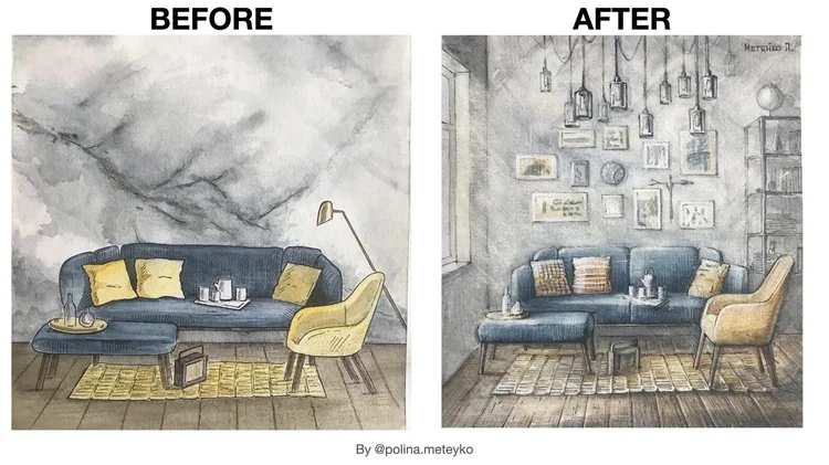 "BEFORE" and "AFTER": interior sketches made by my students (fantastic ...