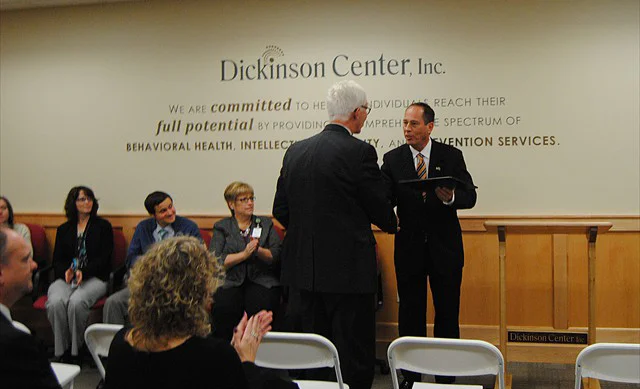 Senator Scarnati congratulating Jack Goga, DCI CEO