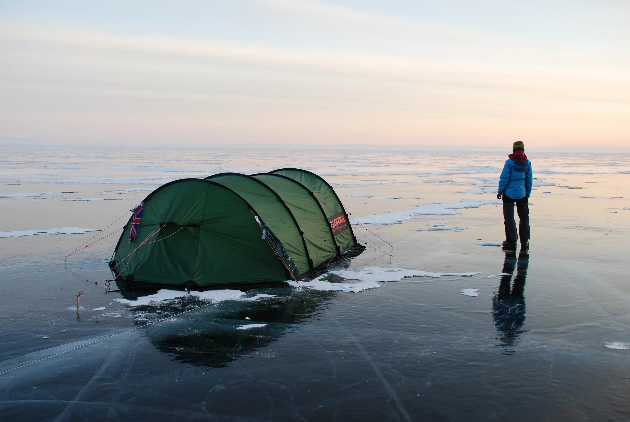 Camping on the winter ice of Lake Baikal, Siberia