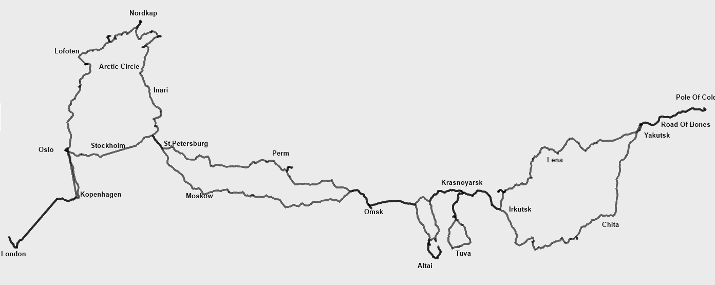 Route of the expedition taken from the vehicle GPS.
