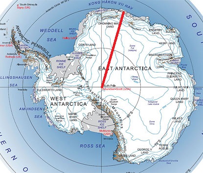 The expedition's route across East Antarctica, 2010